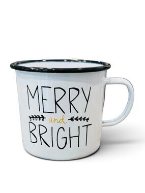 Enamel Campfire Style Christmas Merry and Bright Mug 4"H (24oz)